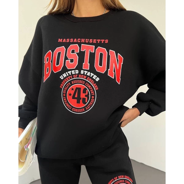 Boston Baskılı 3 iplik Eşofman Takim