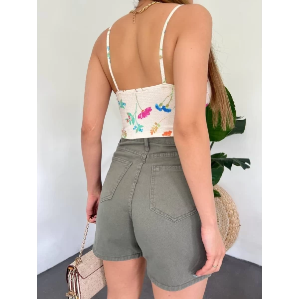 Desenli Askılı Crop