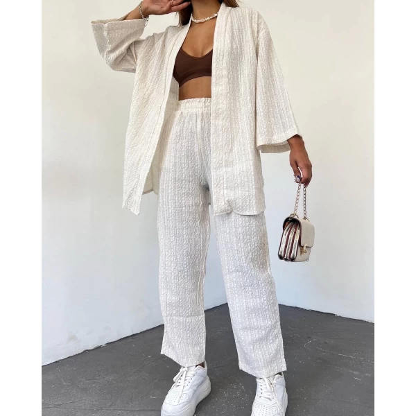 Desenli Kimono İkili Takım