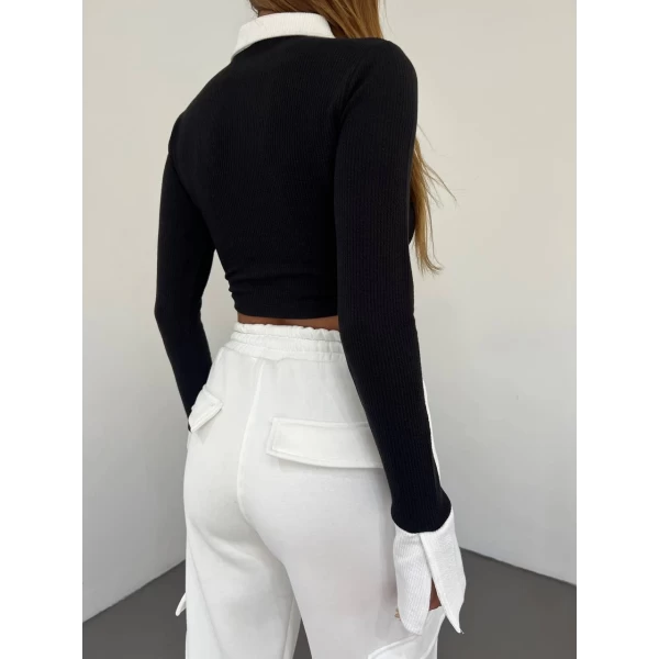 İspanyol Kol Polo Yaka lCrop
