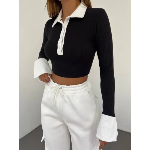 İspanyol Kol Polo Yaka lCrop