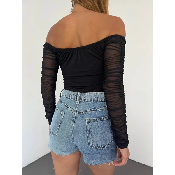 Kol Tül Detay Sandy Crop