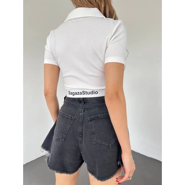 Polo Yaka Bantlı Crop