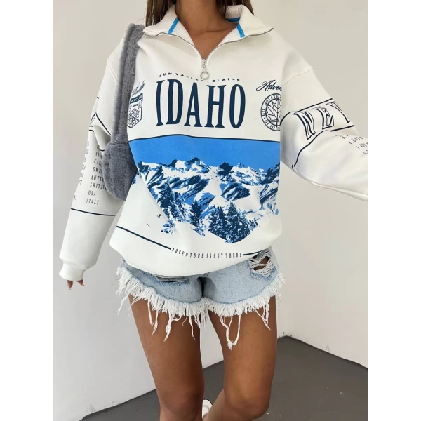 Yaka Fermuatlı Salaş Sweatshirt