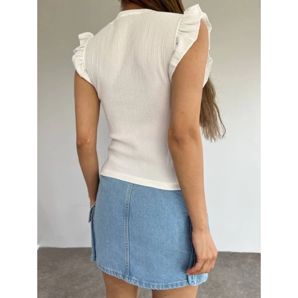 Yaka Zincir Kol Volanlı Crop