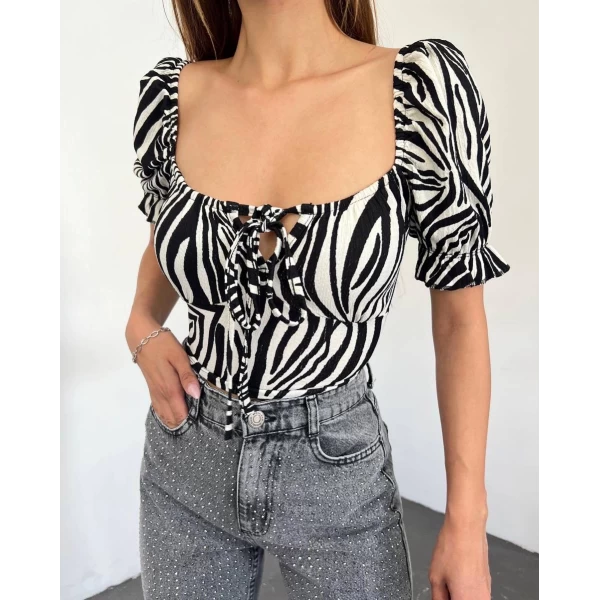 Zebra Desen Bağcıklı Crop