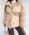 Beli Bağçıklı Çıtçıtlı Şişme Mont