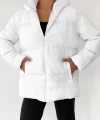 Beyaz Kapşonlu Puffer Şişme Mont