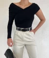 Göğüs Bantlı Tek Omuz Crop