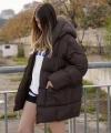 Kahve Yarasa Kol Oversize Şişme Mont