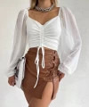 Kolları Tül Detay Büzgülü Crop