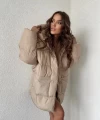 Krem Yarasa Kol Oversize Şişme Mont