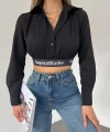 Sagaza Şeritli Crop Gömlek