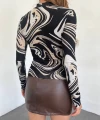 Dik Yaka Karışık Desen Crop
