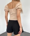 Kuş Gözü Detaylı Bağcıklı Crop