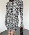 Önü Büzgülü Zebra Elbise