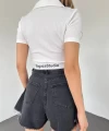 Polo Yaka Bantlı Crop