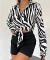 Zebra Desen Önü Bağcıklı Gömlek