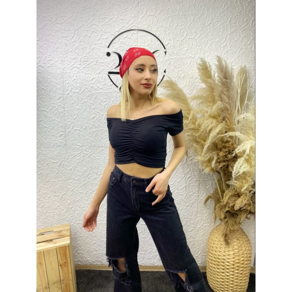Kaşkorse önü büzgülü crop