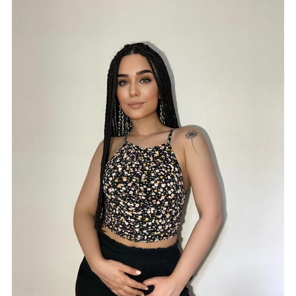 Önü büzgülü desen crop