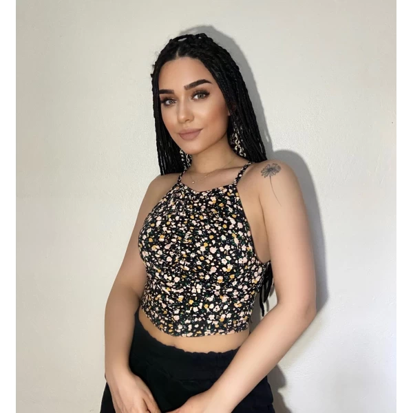 Önü büzgülü desen crop