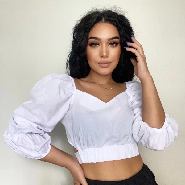 Beli bağcıklı balon kol crop