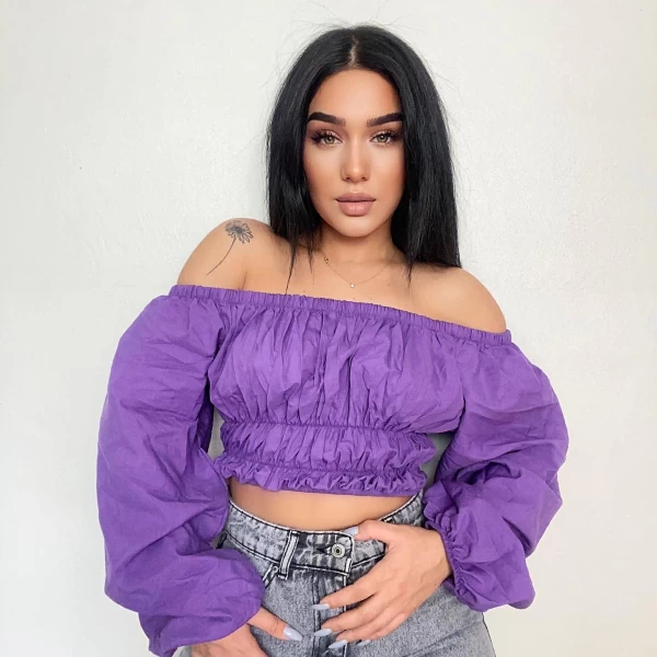 Sırt lastıkli büzgülü crop