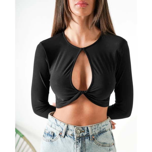 Siyah Göğüs Dekolte Crop