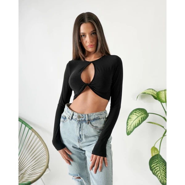 Siyah Göğüs Dekolte Crop