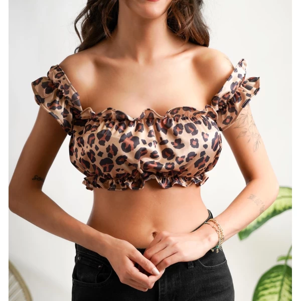 Leopar Saten Crop