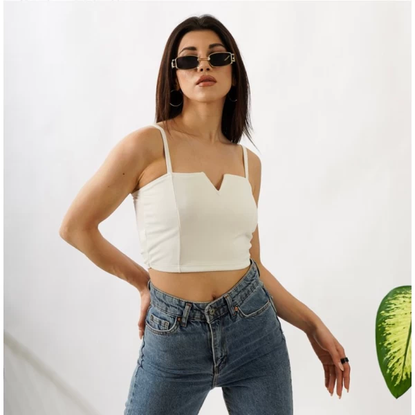 V Detay İp Askılı Crop