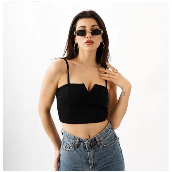 V Detay İp Askılı Crop
