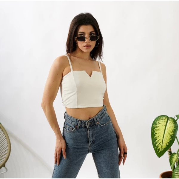 V Detay İp Askılı Crop