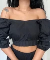 Beli bağcıklı balon kol crop