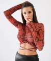 Etnik Desen Büzgülü Crop
