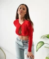 Kırmızı Göğüs Dekolte Crop