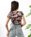 Çiçek Desen Yandan Büzgülü Crop