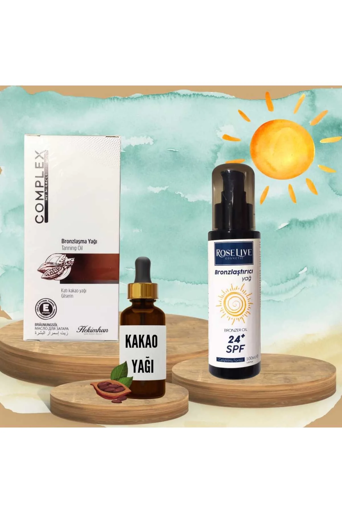 Bronzlaşma Yağı + Kakao Yağı + 24 spf Bronzlaştırıcı set