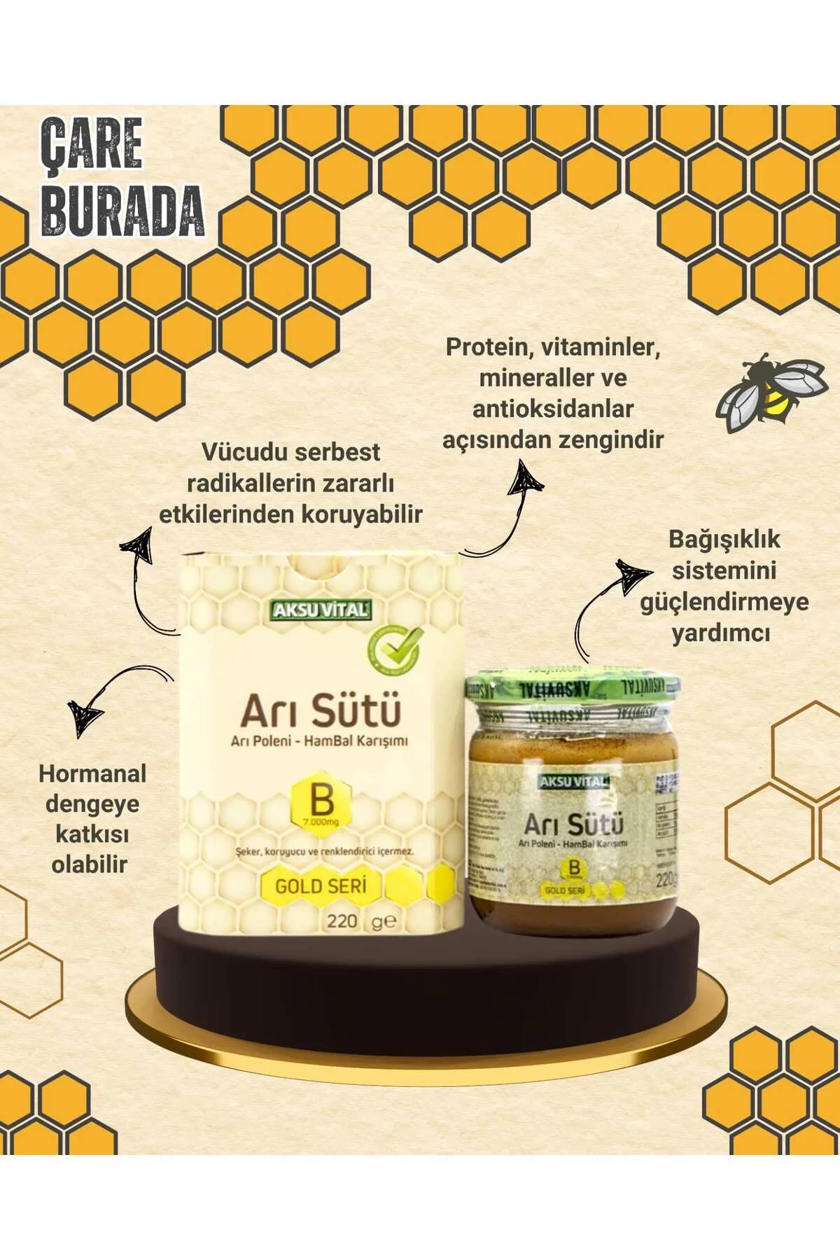 Arı Sütü Arı Poleni Ham Bal Karışımı 220 Gr7000mg çocuk
