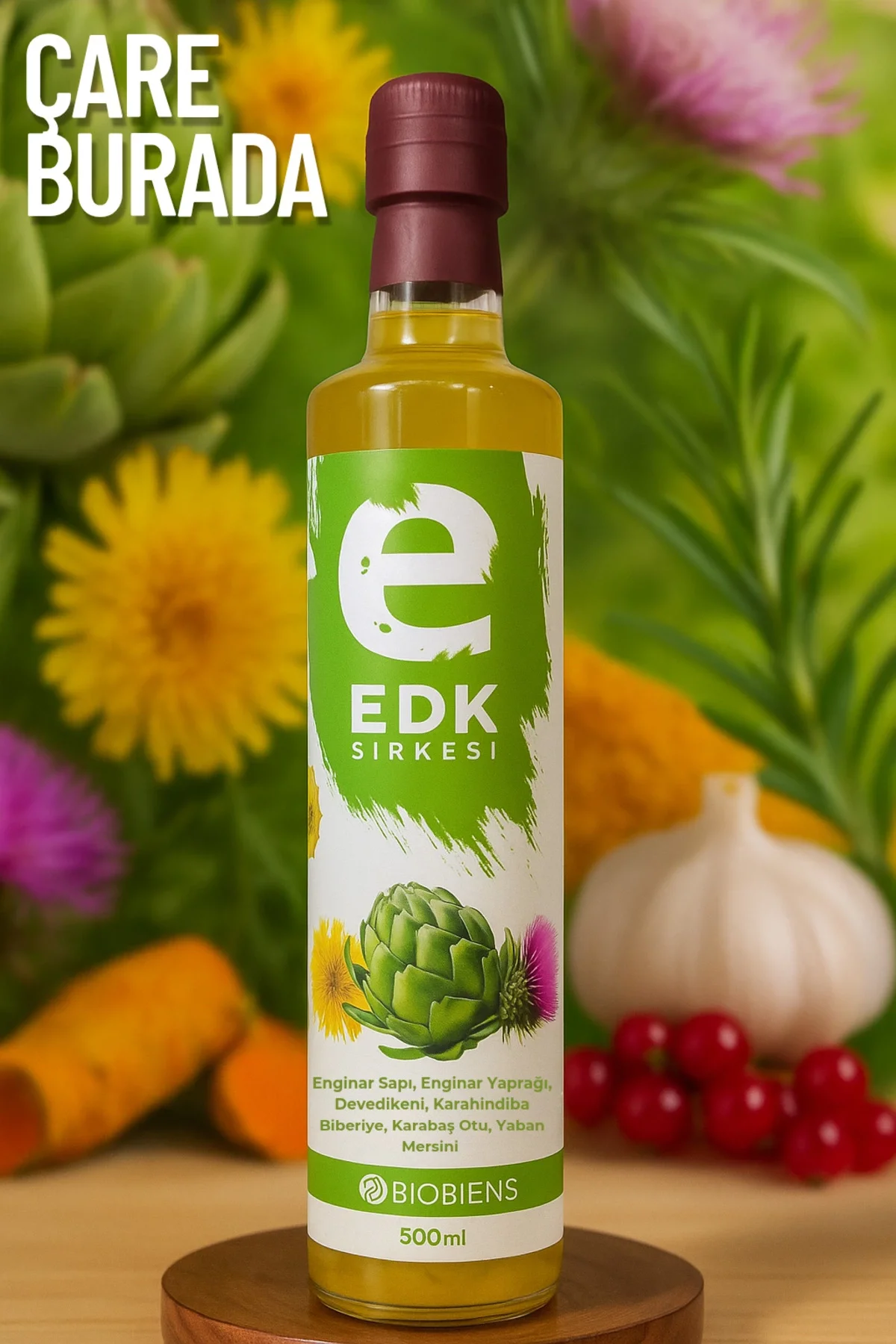 Enginar & Devedikeni & Karahindiba Sirkesi 500 ml (Biberiye, Karabaş Otu, Yaban Mersini)