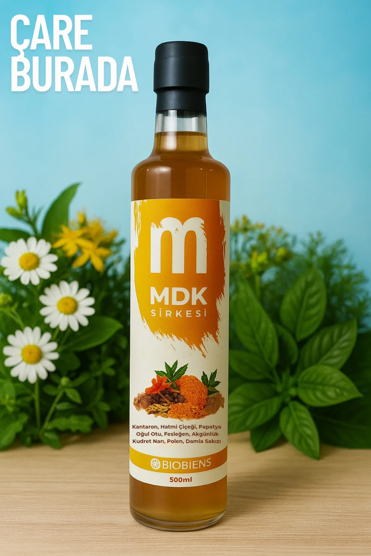 Kantaron & Hatmi Çiçeği Sirkesi 500 ml (Oğul Otu, Polen, Kudret Narı)