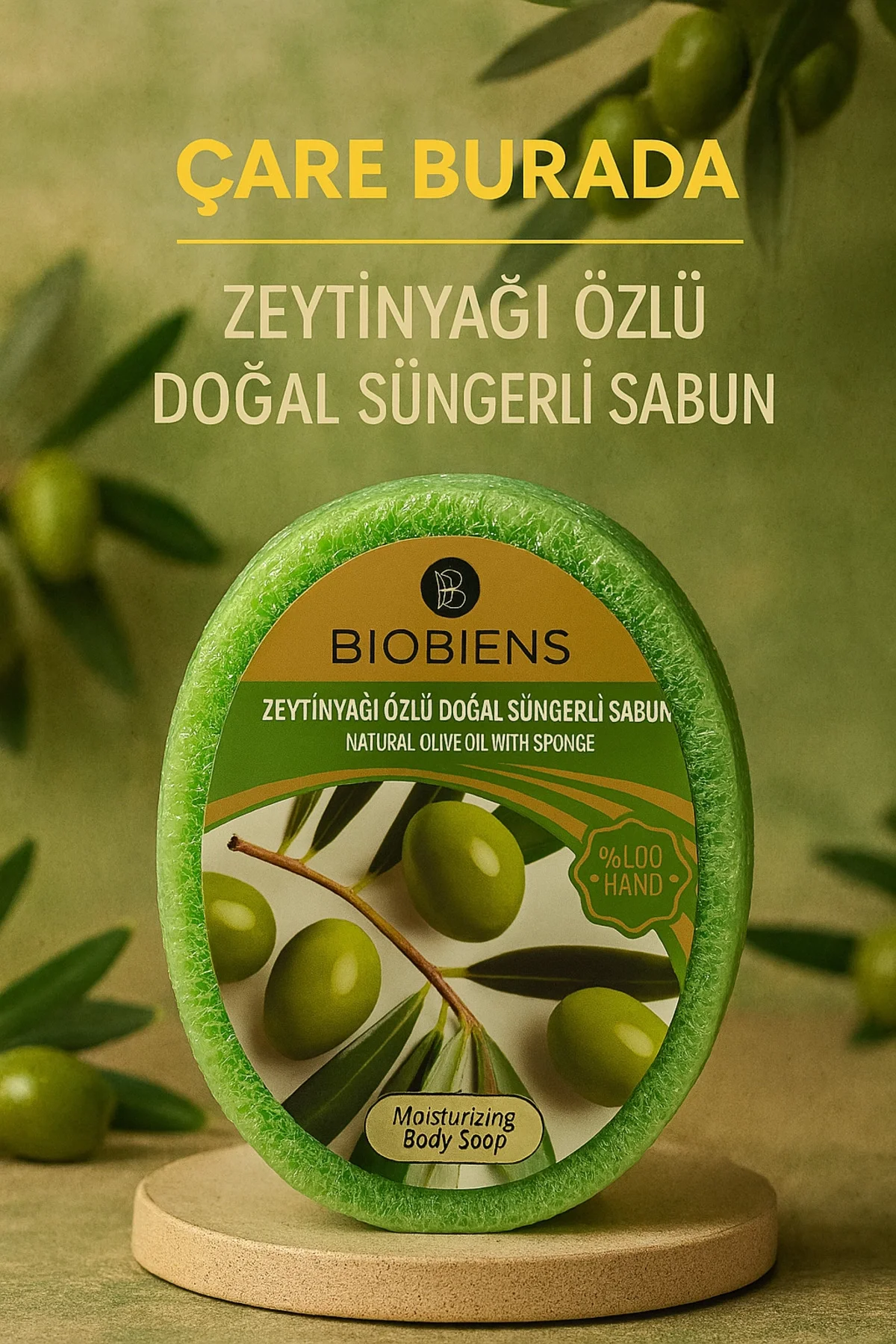 Biobiens - Zeytinyağı Özlü Doğal Süngerli Sabun 135 gr
