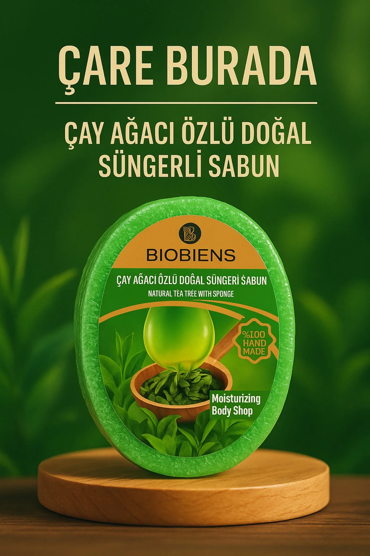 Biobiens - Çay Ağacı Özlü Doğal Süngerli Sabun 135 gr