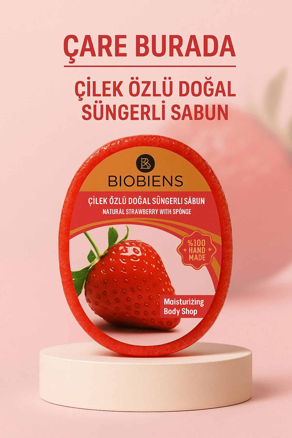 Biobiens - Çilek Özlü Doğal Süngerli Sabun 135 gr