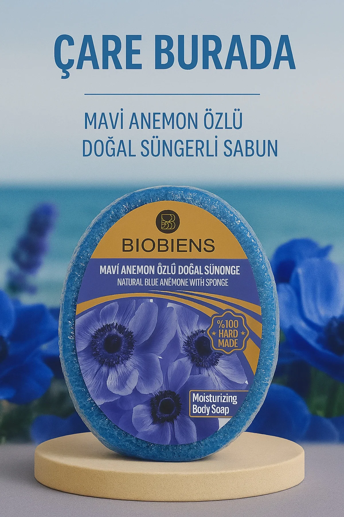Biobiens - Mavi Anemon Özlü Doğal Süngerli Sabun 135 gr
