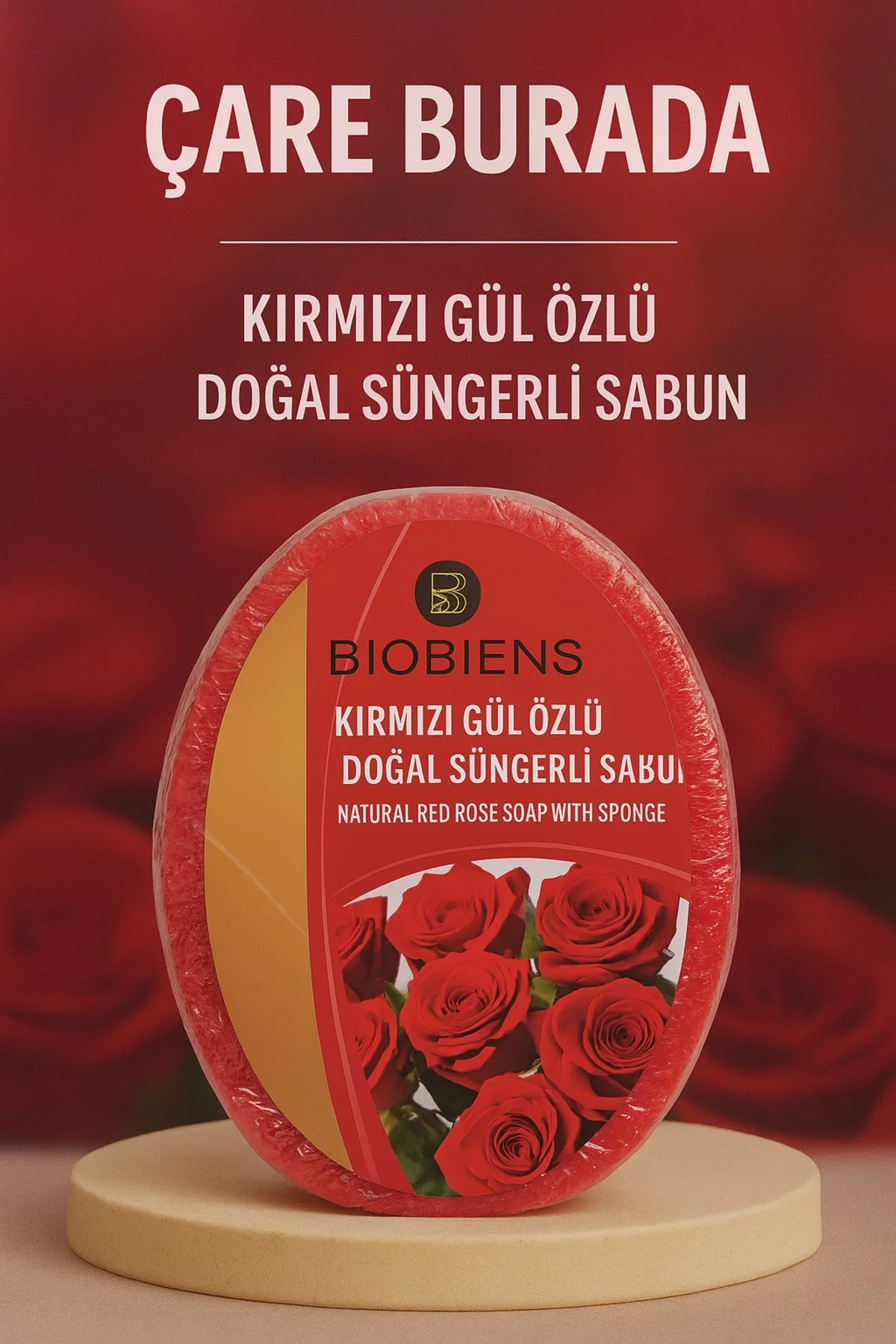 Biobiens - Kırmızı Gül Özlü Doğal Süngerli Sabun 135 gr