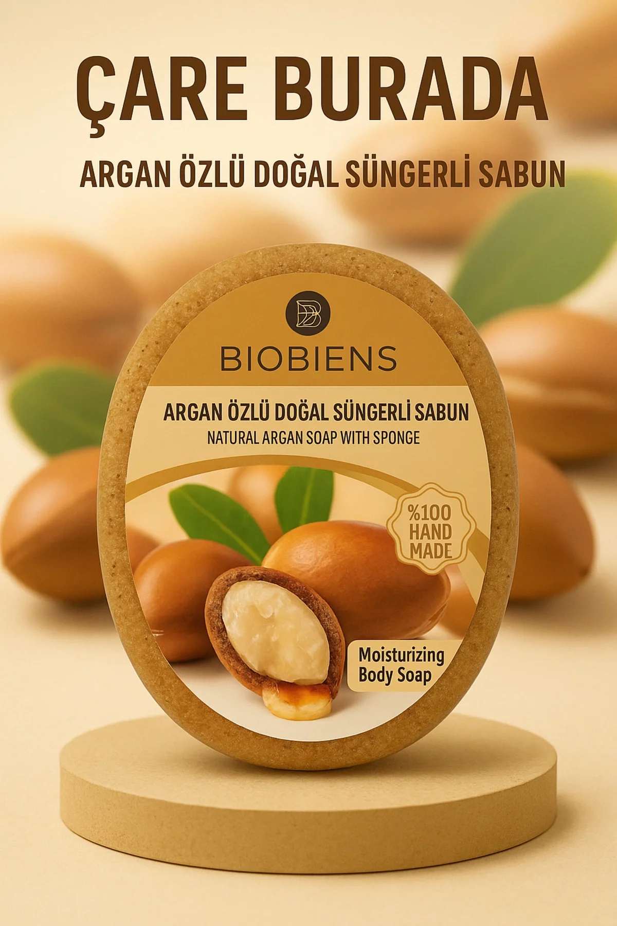 Biobiens - Argan Özlü Doğal Süngerli Sabun 135 gr