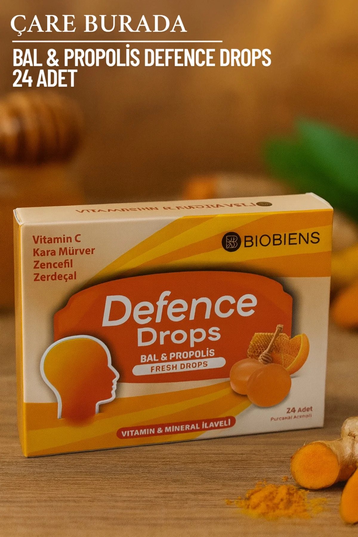 Biobiens - Bal & Propolis Pastil 24 Adet ( Vitamin C & Zencefil & Zerdeçal & Karamürver)