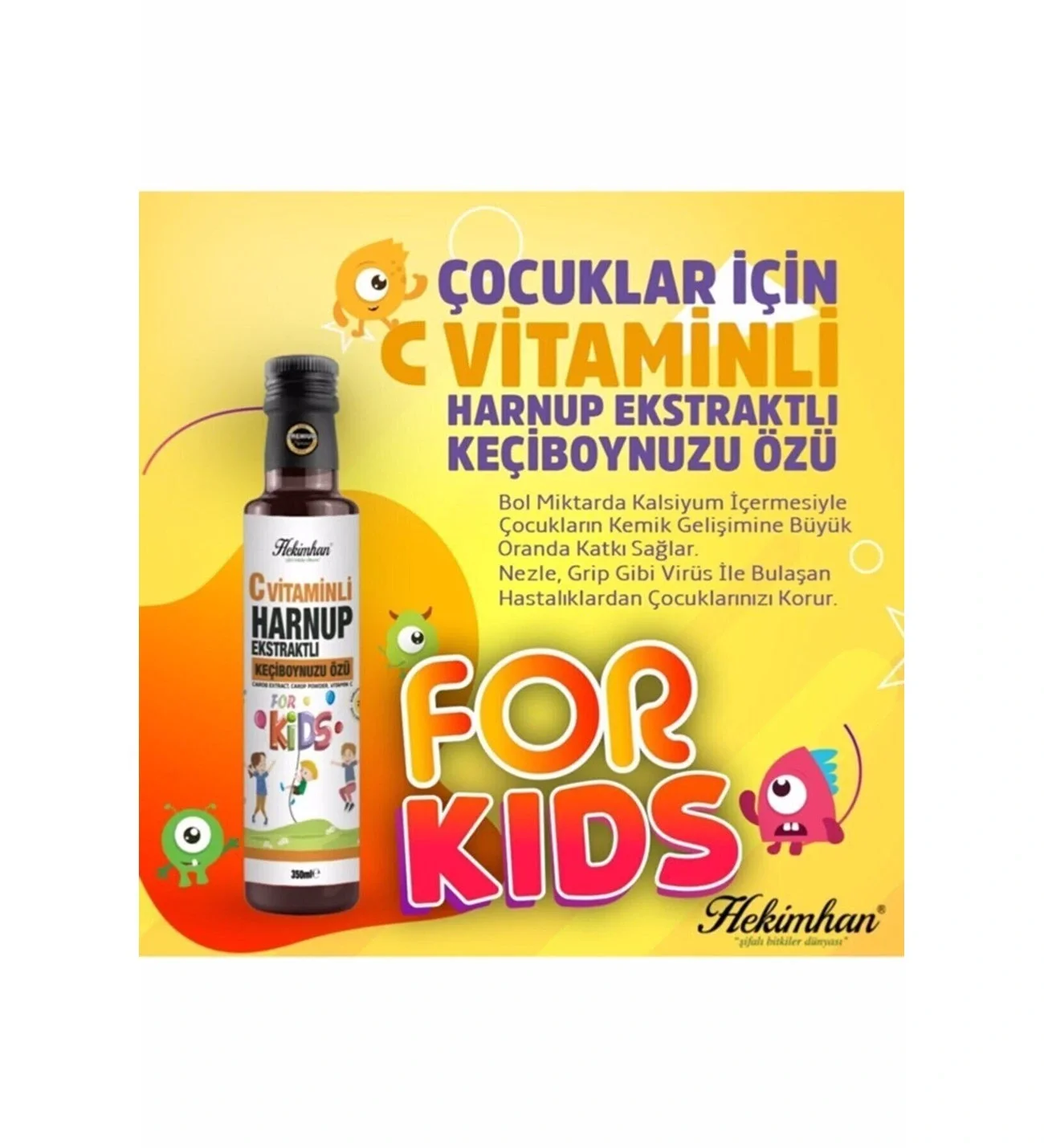 Hekimhan For Kıds ( C Vitaminli Harnup Ekstratlı Keçiboynuzu Özü) 350 Ml