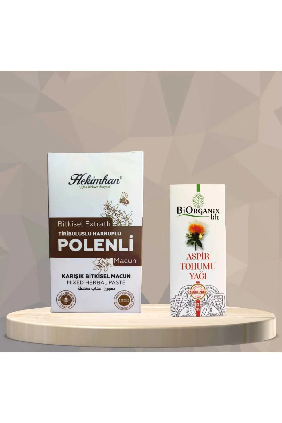Tiribuluslu Harnuplu Polenli Macun 420 gr ve Aspir Tohumu Yağı Soğuk Pres 100 ml